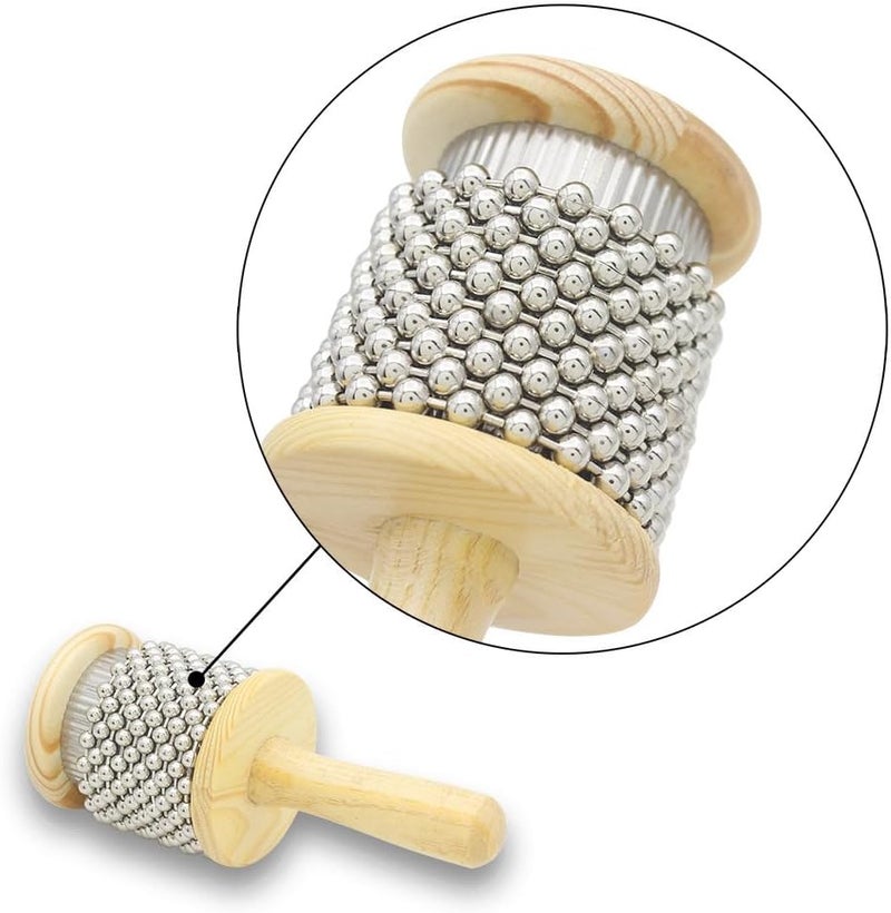 mocrcrel Wooden Cabasa Hand Shaker Pop Percussion Instrument, with Stainless Steel Breads Latin Percussion Instrument (3.5in) - Image 5
